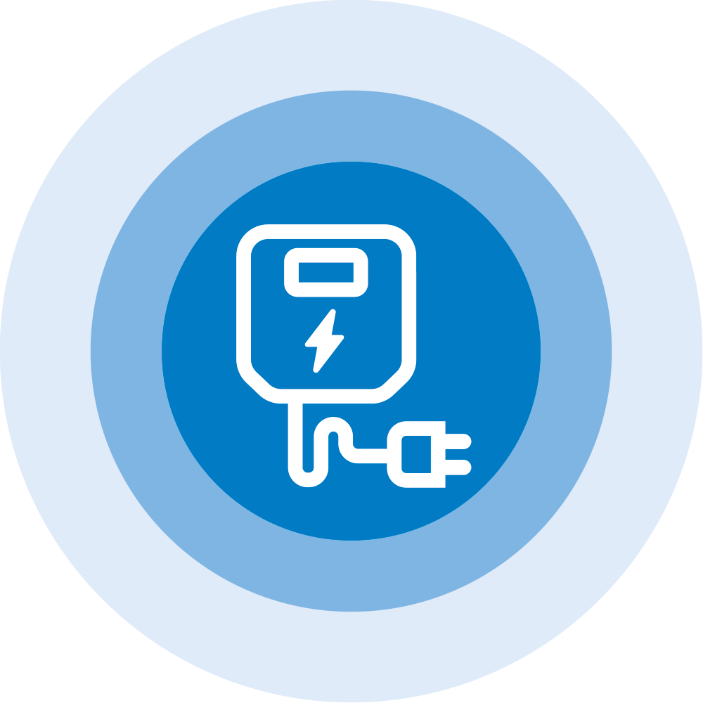 Symbol eines Ladegeräts mit Blitz und Stecker