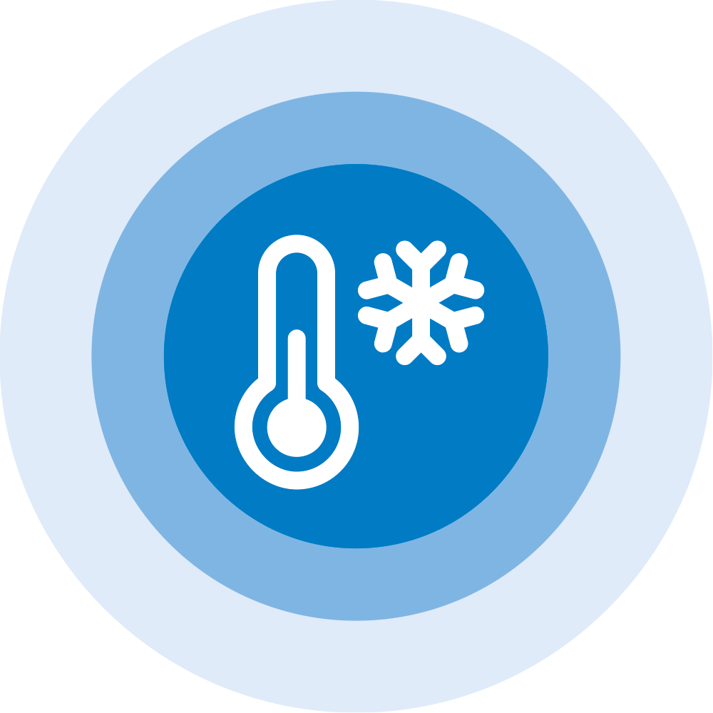 Thermometer mit Schneeflocke als Symbol für Kälte oder niedrige Temperatur