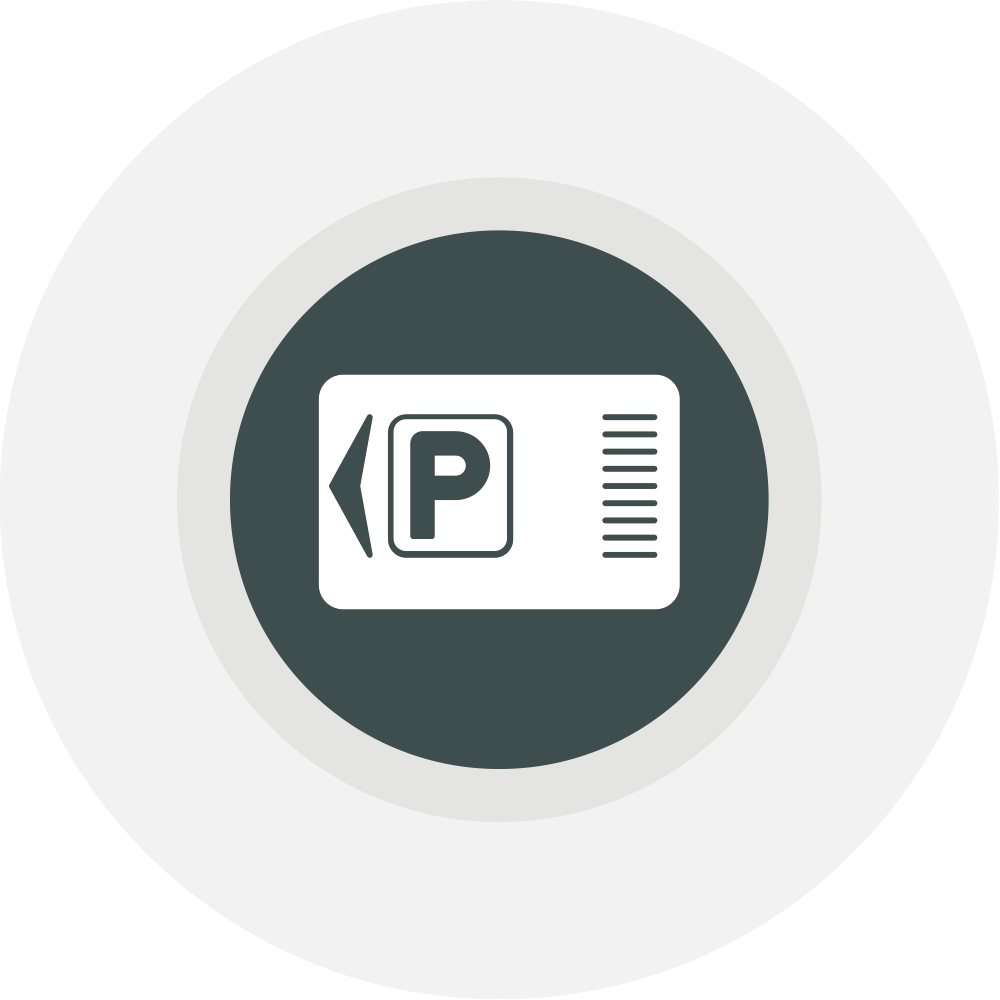 Symbol eines Parkscheins mit dem Buchstaben 'P' und einem Pfeil nach links