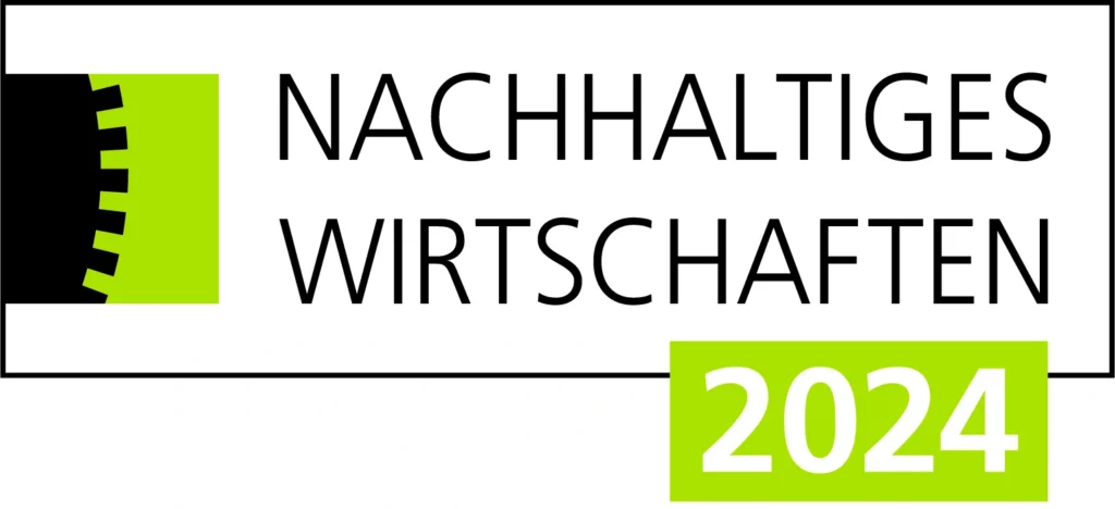 Logo 'Nachhaltiges Wirtschaften' mit hervorgehobener Jahreszahl '2024' in grünem Rechteck