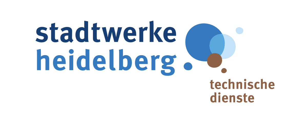 Logo der Stadtwerke Heidelberg mit dem Schriftzug 'stadtwerke heidelberg' und dem Zusatz 'technische dienste' in braun neben mehreren überlappenden Kreisen